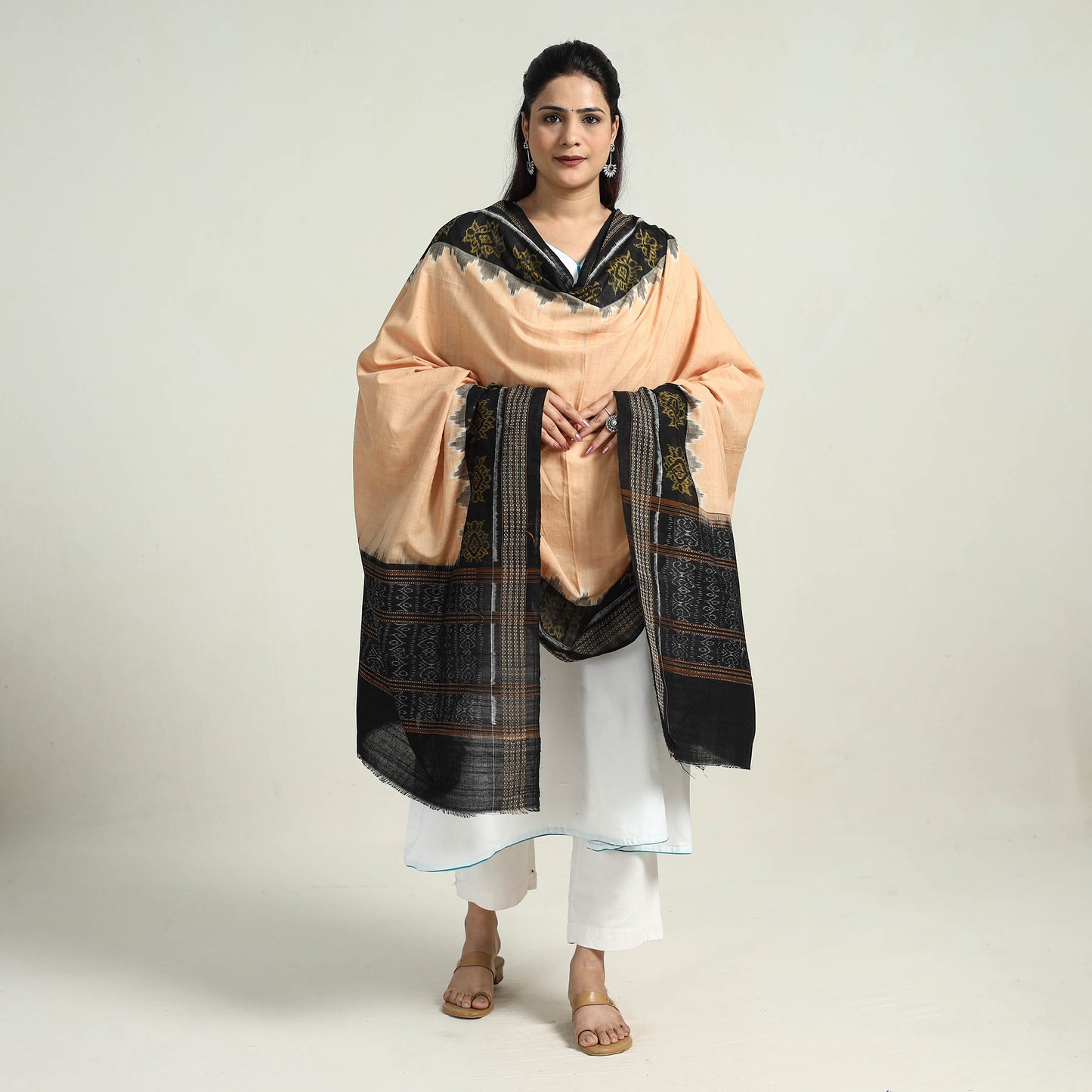 Beige - Sambalpuri Ikat Weave Handloom Cotton Dupatta 08