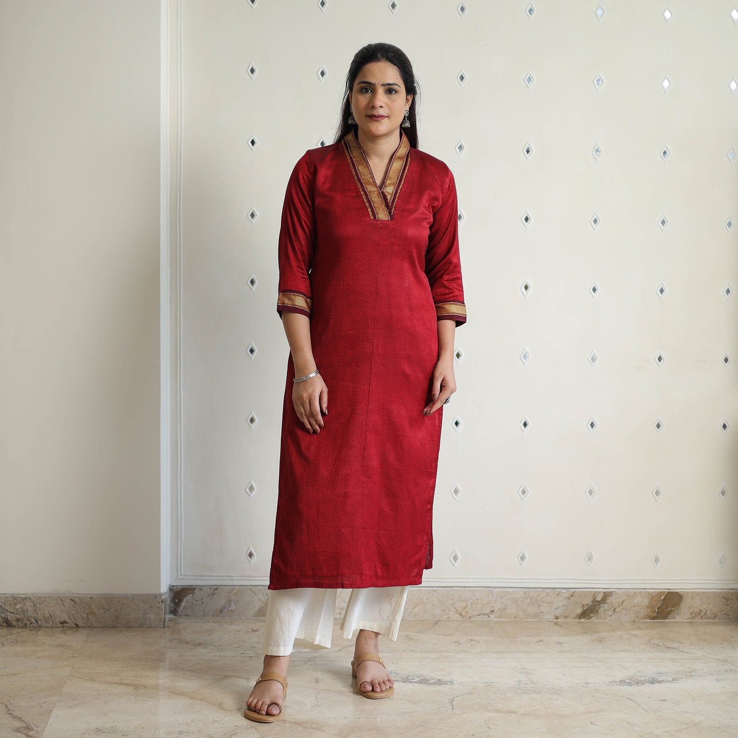 Red - Traditional Cotton Khun Straight Kurta for Women 07