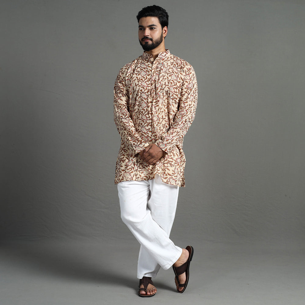 Sanganeri Block Printed Cotton Men Short Kurta 06