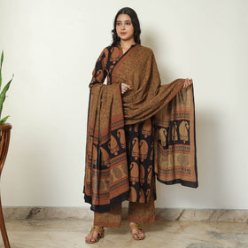 Black - Bagh Block Printed Cotton Kurta with Palazzo & Dupatta Set 06