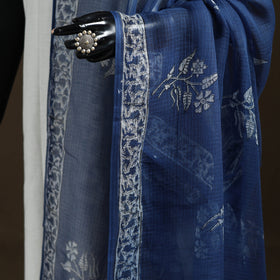 Blue - Akola Hand Block Print Natural Dyed Kota Doria Cotton Dupatta 29