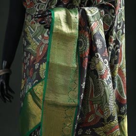 Kanjeevaram Pure Handloom Mulberry Silk Handpainted Srikalahasti Pen Kalamkari Saree with Zari Work 18