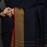 Blue - Kumaun Handwoven Pure Merino Woolen Saree 10