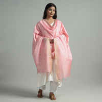 Pink - Jamdani Buti Mulberry Silk Handloom Dupatta with Tassels 28