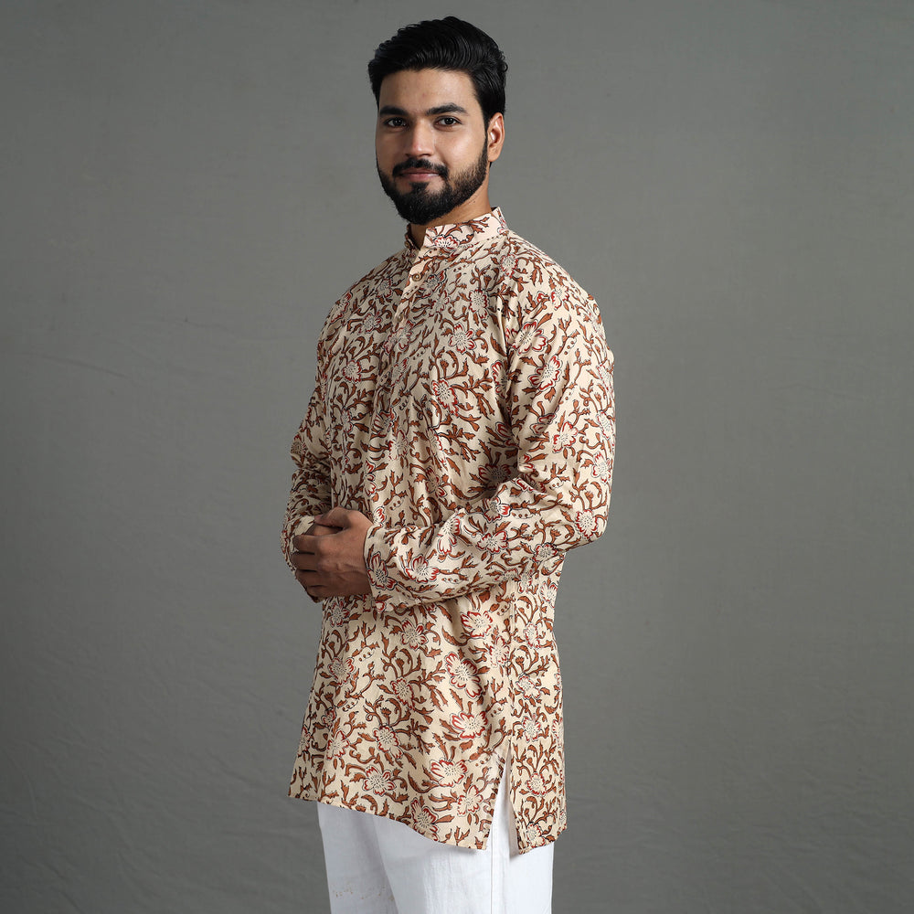 Sanganeri Block Printed Cotton Men Short Kurta 06