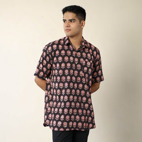 Black Bagh Prints Kantha Cotton Men Half Sleeve Shirt 