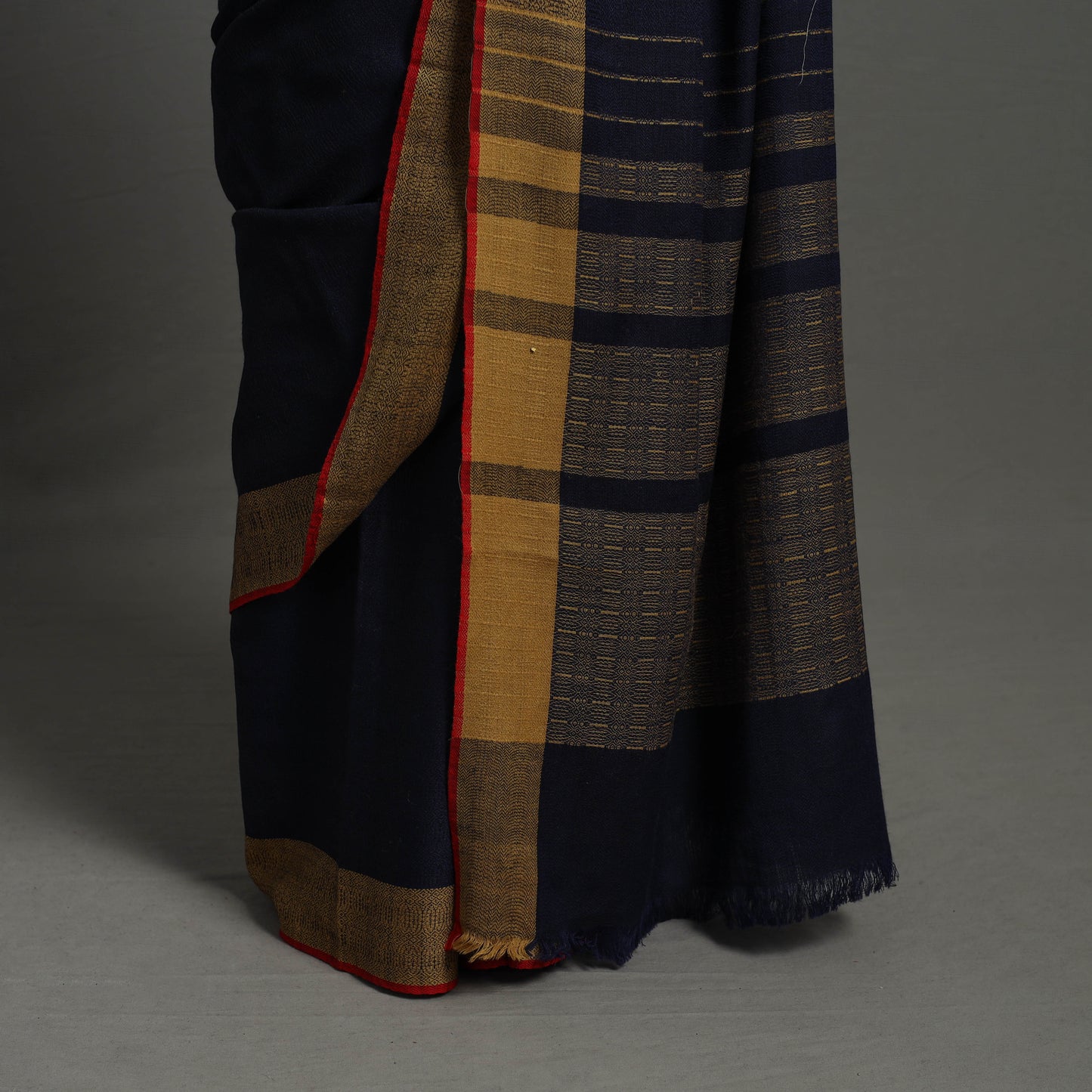 Blue - Kumaun Handwoven Pure Merino Woolen Saree 10