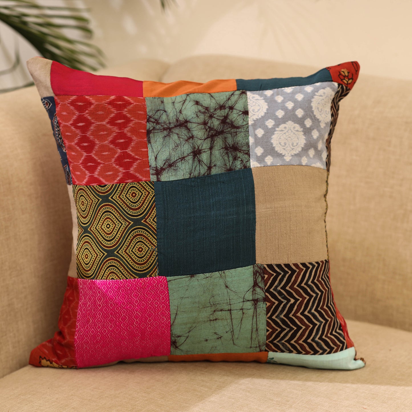 Buy Multicolor Handcrafted Cotton Patchwork Cushion Cover