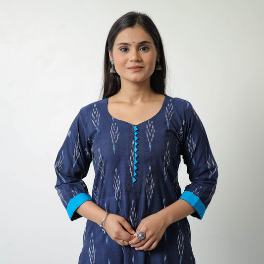 Blue - Pochampally Ikat Weave Cotton Straight Kurta 06