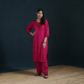 Pink - Hand Embroidered Rayon Chikankari Kurta with Pant Set for Women 03