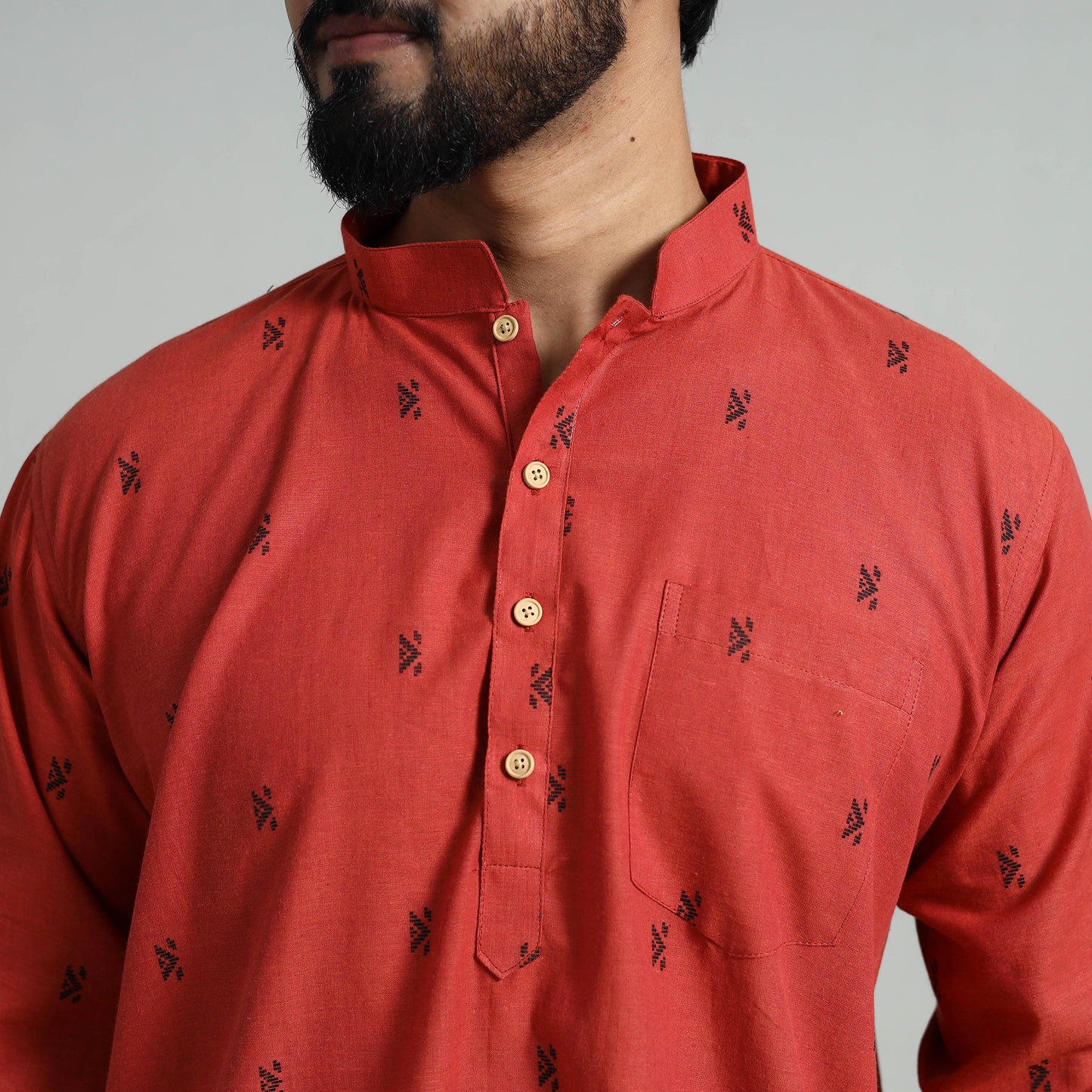 Cotton Short Jacquard Kurta for Men 04