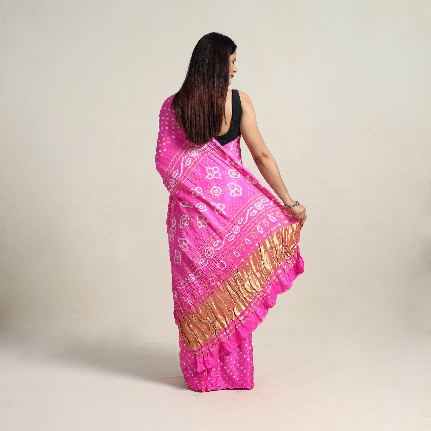 Pink - Kutch Tie-Dye Gajji Silk Bandhani Saree with Blouse Piece 13