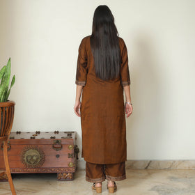 Brown - Dharwad Cotton Kurta with Palazzo & Dupatta Set 04