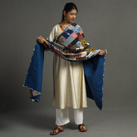 Multicolor - indigo reversible patchwork cotton dupatta 23