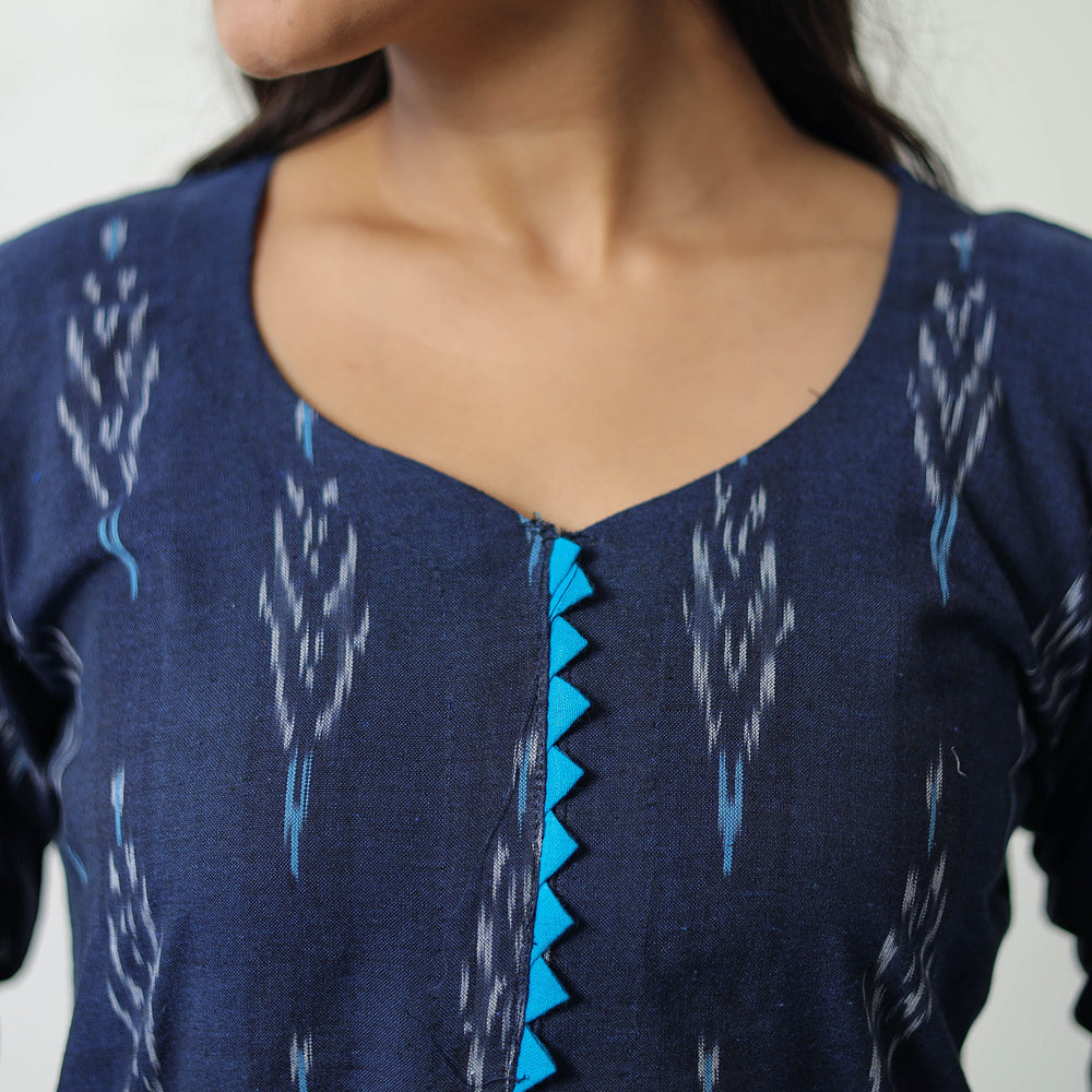 Blue - Pochampally Ikat Weave Cotton Straight Kurta 06