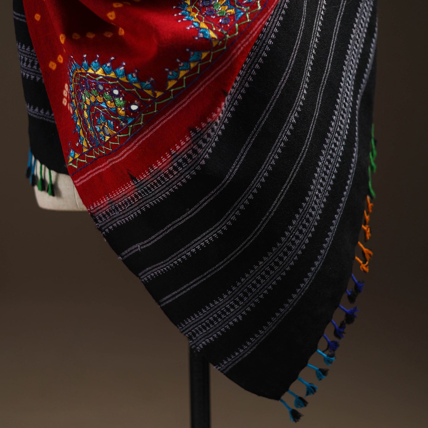 Kutch Bandhani Handwoven Neran Hand Embroidery Merino Wool Shawl 47