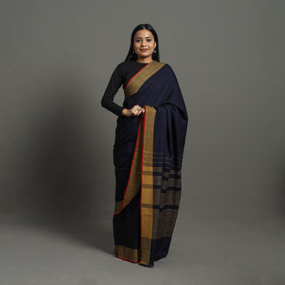 Blue - Kumaun Handwoven Pure Merino Woolen Saree 10