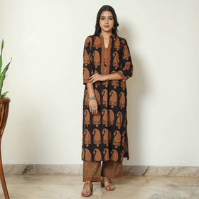 Black - Bagh Block Printed Cotton Kurta with Palazzo & Dupatta Set 06