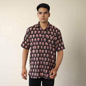 Black Bagh Prints Kantha Cotton Men Half Sleeve Shirt 