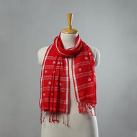 Red - Pure Cotton Phulia Jamdani Handloom Stole with Tassels 04