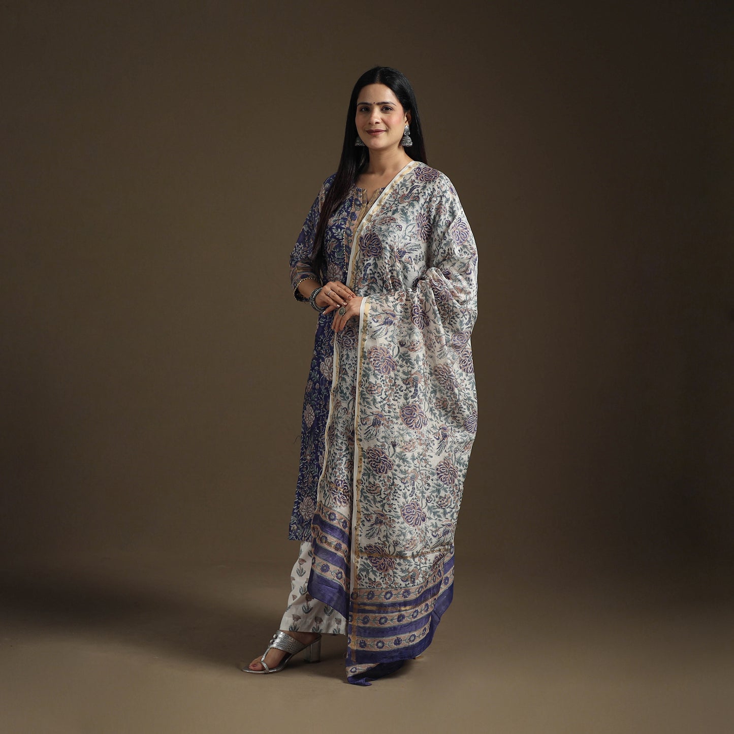 Gota Work Sanganeri Hand Block Print Chanderi Silk Suit Set with Dupatta for Women 09