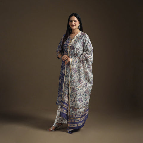 Gota Work Sanganeri Hand Block Print Chanderi Silk Suit Set with Dupatta for Women 09