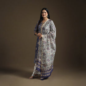 Gota Work Sanganeri Hand Block Print Chanderi Silk Suit Set with Dupatta for Women 09