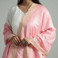 Pink - Jamdani Buti Mulberry Silk Handloom Dupatta with Tassels 28