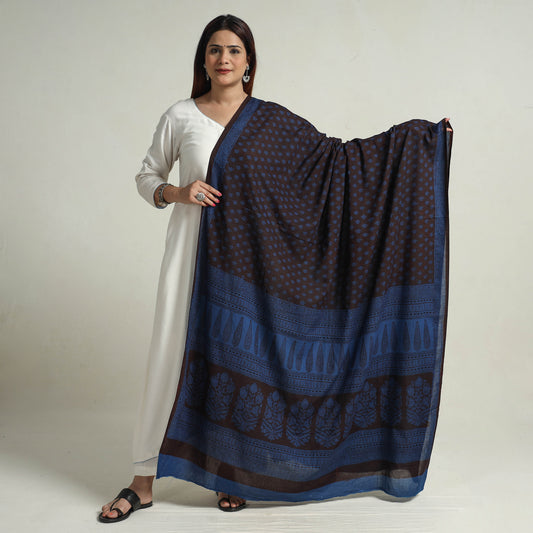 Blue - Bagh Block Printed Natural Dyed Cotton Dupatta 15