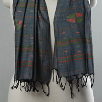 Grey - Pure Cotton Phulia Jamdani Handloom Stole with Tassels 05