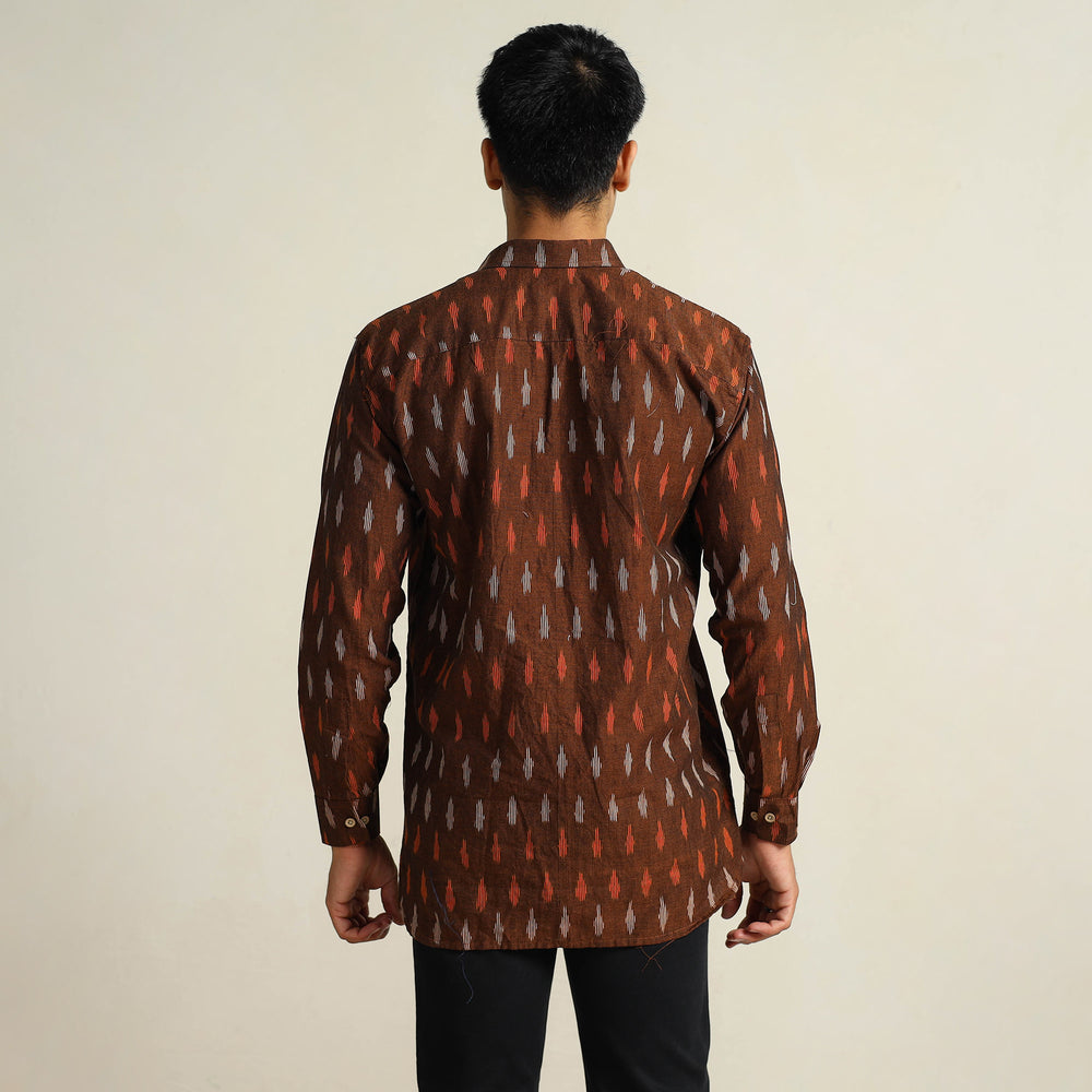 Brown - Pochampally Ikat Weave Cotton Men Full Sleeve Shirt 26