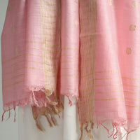 Pink - Jamdani Buti Mulberry Silk Handloom Dupatta with Tassels 28