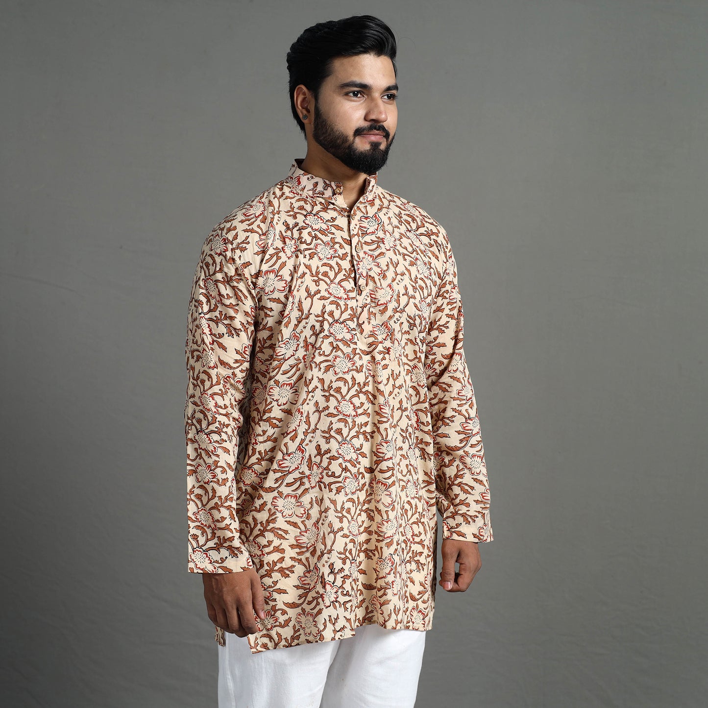 Sanganeri Block Printed Cotton Men Short Kurta 06