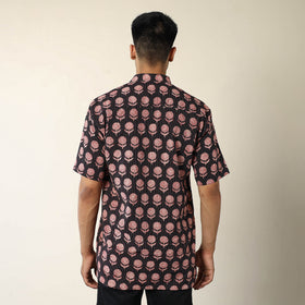 Black Bagh Prints Kantha Cotton Men Half Sleeve Shirt 