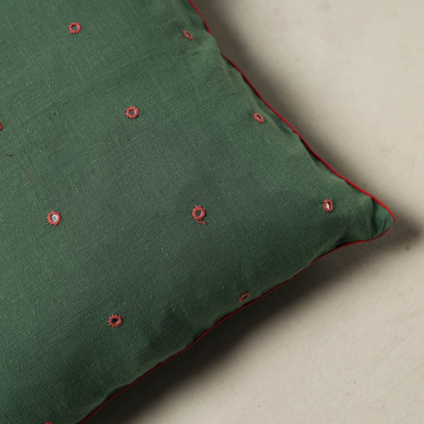 Handwoven Kala Cotton Mirror Work Cushion Cover (16 x 16 in) 61