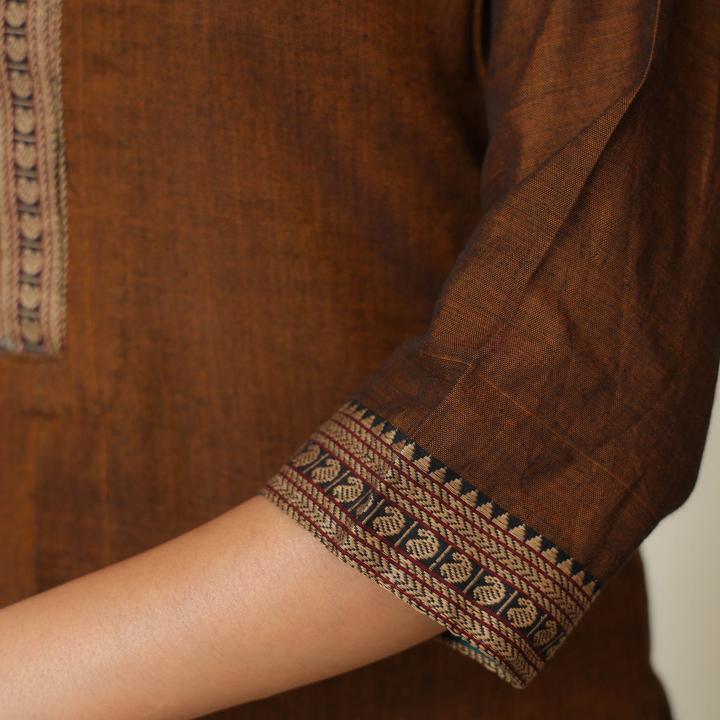 Brown - Dharwad Cotton Kurta with Palazzo & Dupatta Set 04