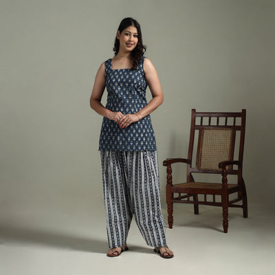 Sanganeri Hand Block Print Cotton Short Kurta with Farshi Salwar Set for women 10