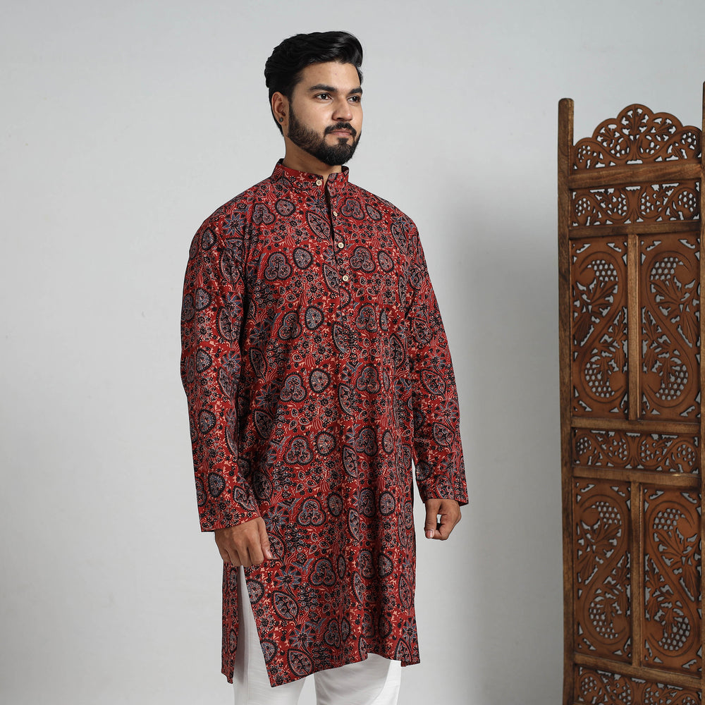 Ajrakh Block Printed Cotton Men Long Kurta 15