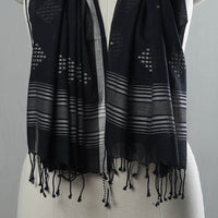 Black - Pure Cotton Phulia Jamdani Handloom Stole with Tassels 06