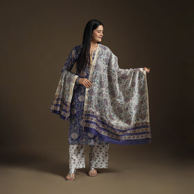 Gota Work Sanganeri Hand Block Print Chanderi Silk Suit Set with Dupatta for Women 09