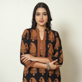 Black - Bagh Block Printed Cotton Kurta with Palazzo & Dupatta Set 06