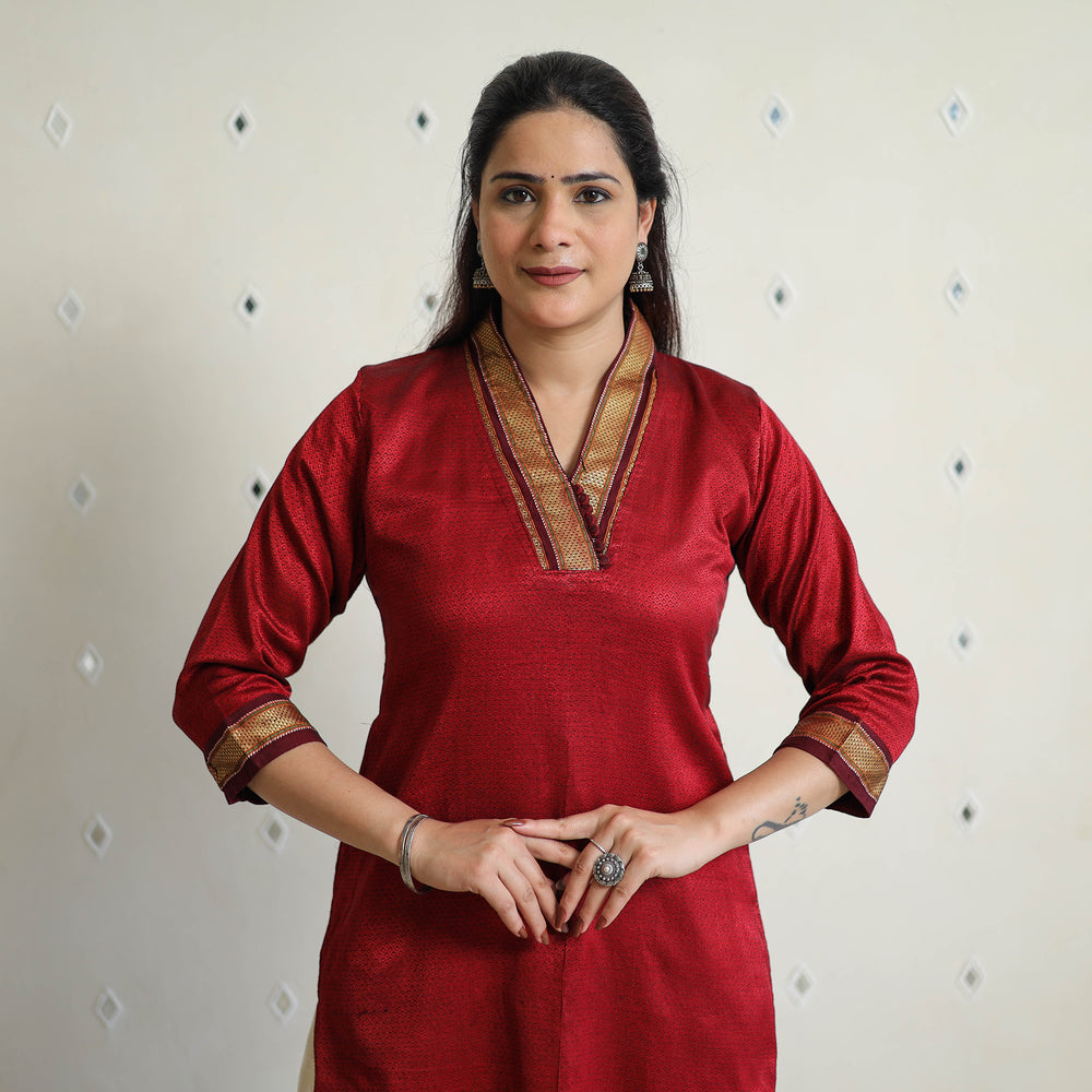 Red - Traditional Cotton Khun Straight Kurta for Women 07