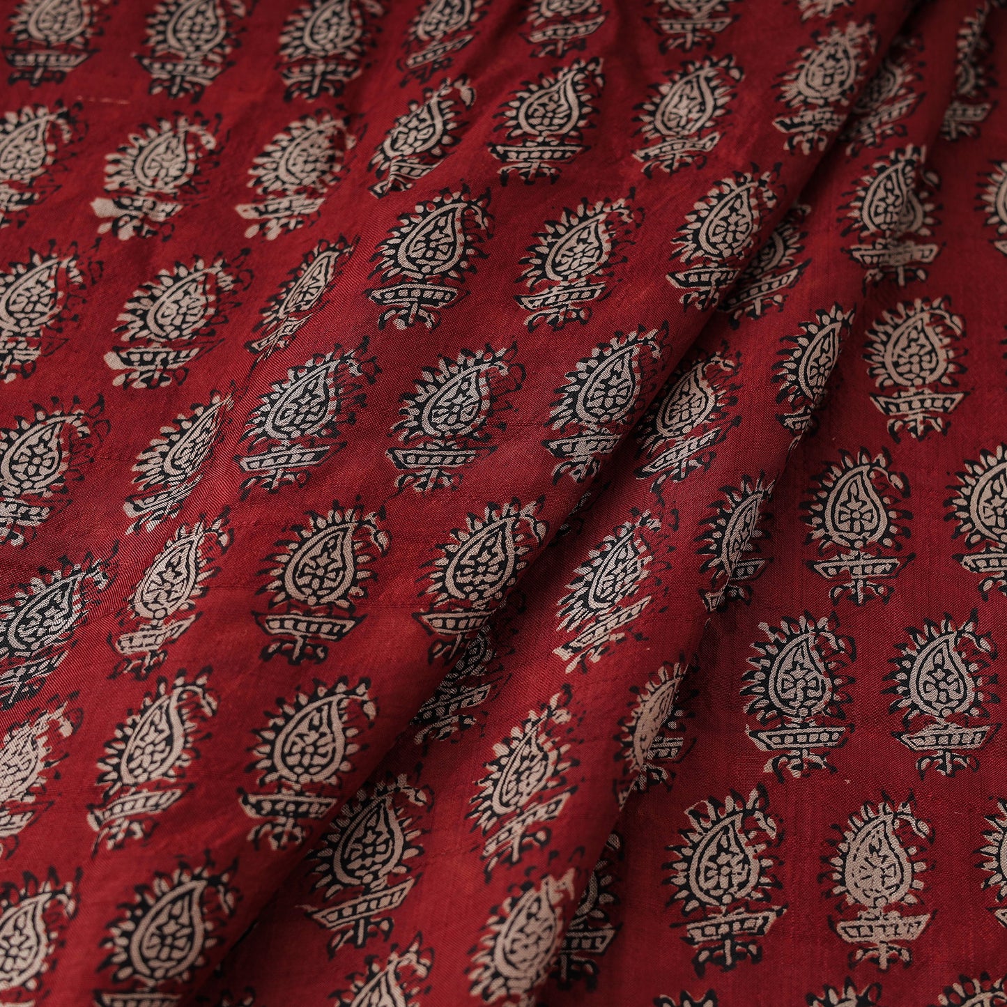 Maroon - Mulberry Silk Bagh Print Fabric 15