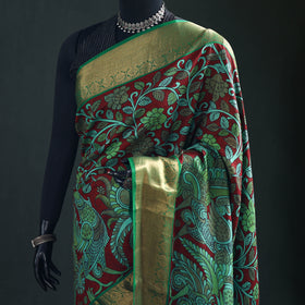 Kanjeevaram Pure Handloom Mulberry Silk Handpainted Srikalahasti Pen Kalamkari Saree with Zari Work 19