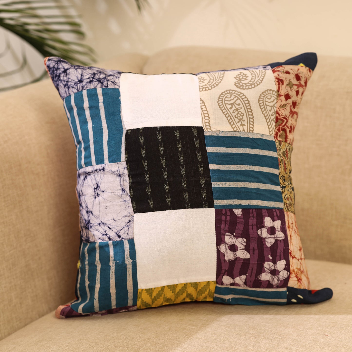 Buy Multicolor Handcrafted Cotton Patchwork Cushion Cover