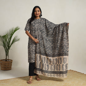 Black - printed cotton kalamkari kurta set 03 - handcrafted