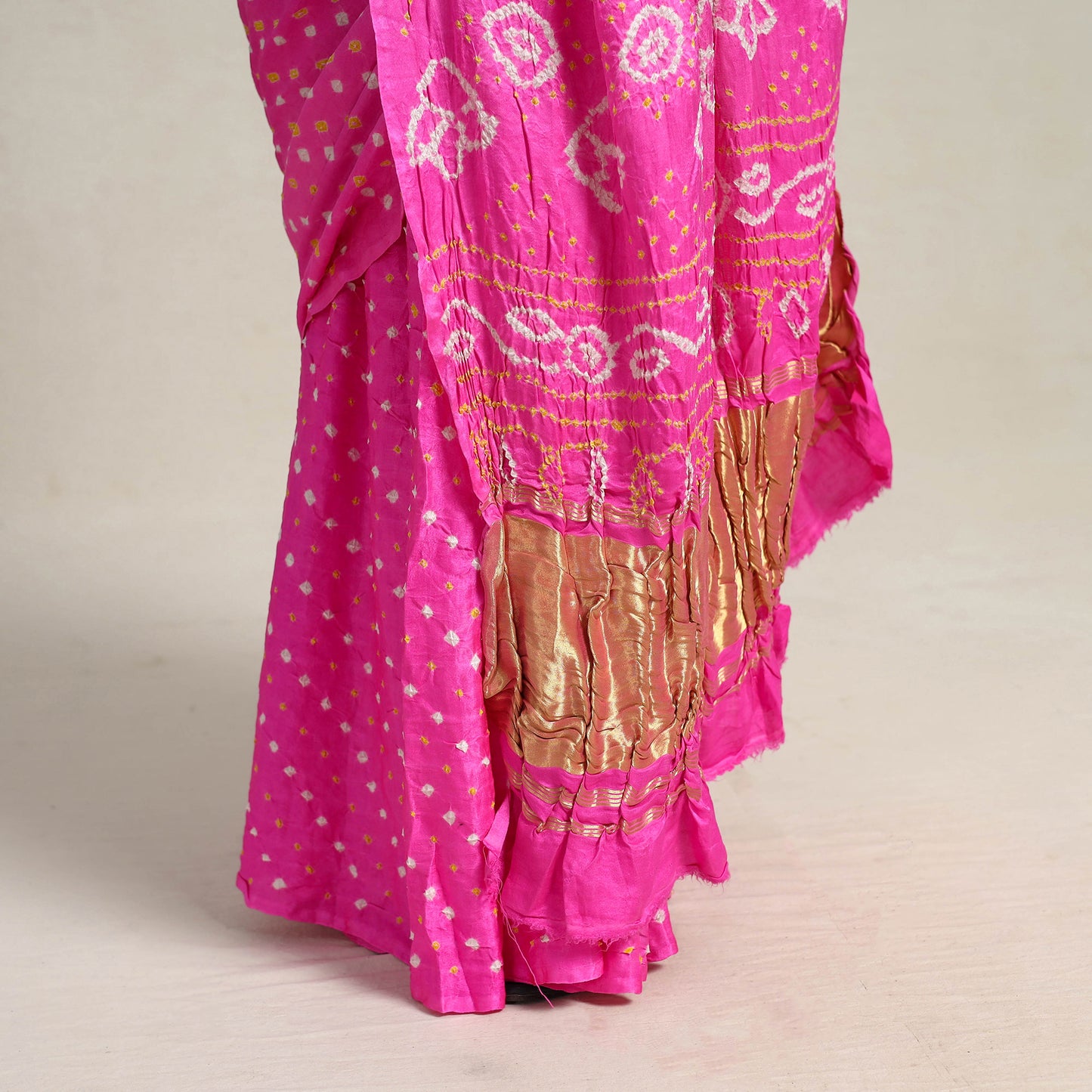 Pink - Kutch Tie-Dye Gajji Silk Bandhani Saree with Blouse Piece 13