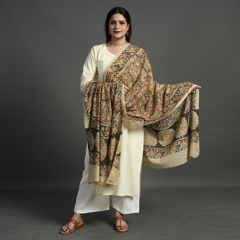 Brown - Kalamkari Block Printed Cotton Dupatta 134