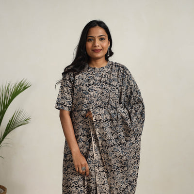 Black - printed cotton kalamkari kurta set 03 - handcrafted