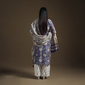 Gota Work Sanganeri Hand Block Print Chanderi Silk Suit Set with Dupatta for Women 09